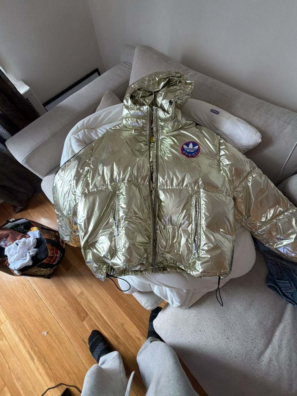 Gucci x Adidas Puffer Jacket Size 52 Gold Metallic Down Outerwear